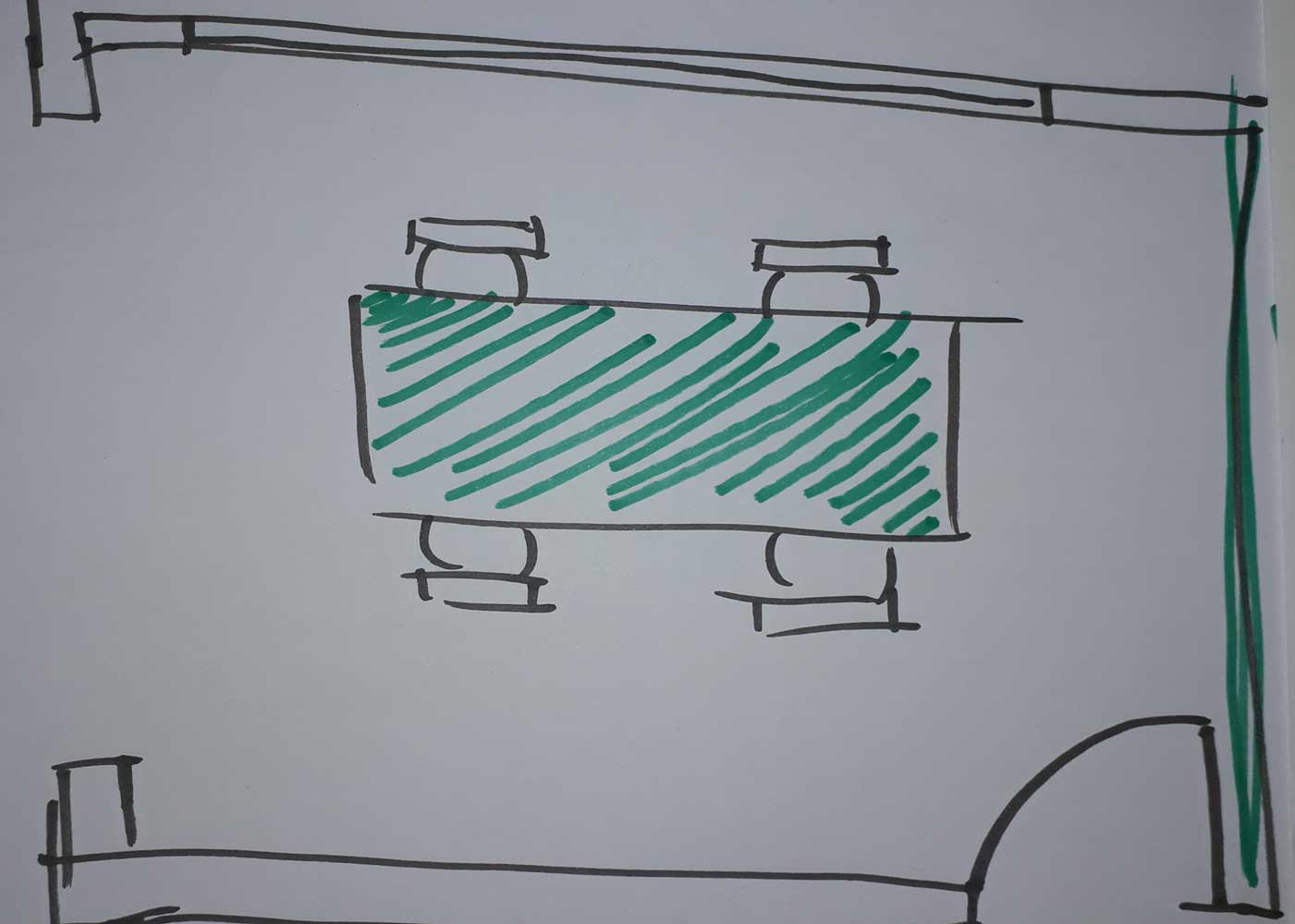 Hand drawn plan of the room for the design thinking workshop